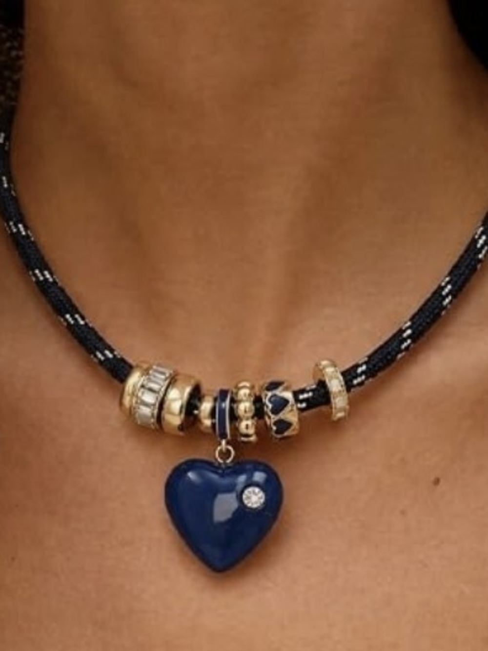 ♡ Navy Heart Charm Paracord Necklace